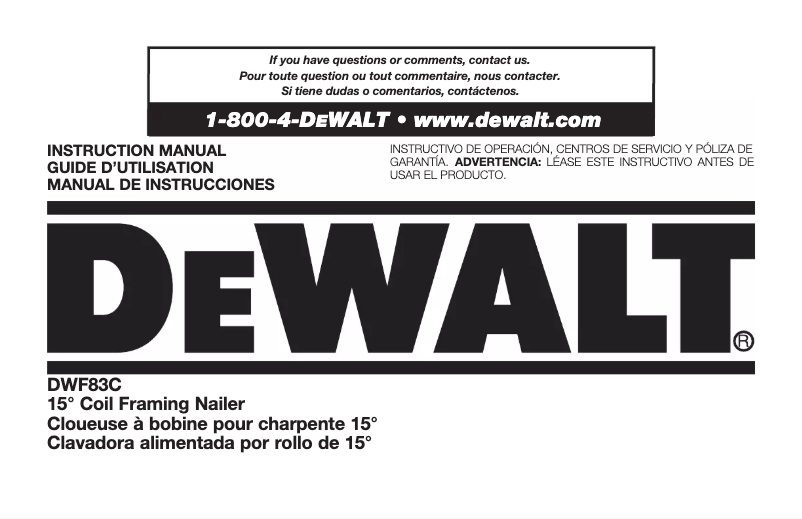 Page 1 de la notice Manuel utilisateur DeWalt DWF83C