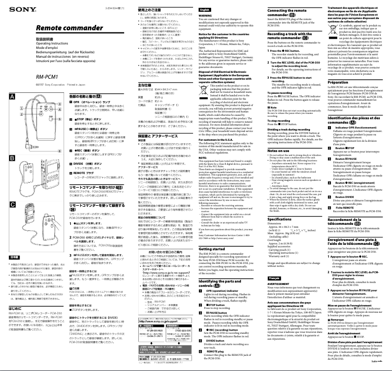 Image de la première page du manuel de l'appareil RM-PCM1