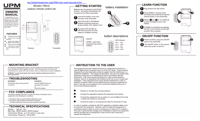 Image de la première page du manuel de l'appareil TR310