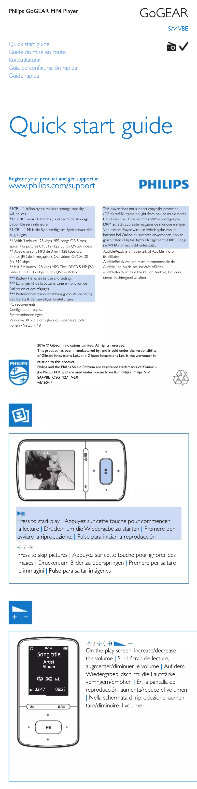 Page n°1 - Guide de démarrage rapide Philips GoGear SA4VBE04