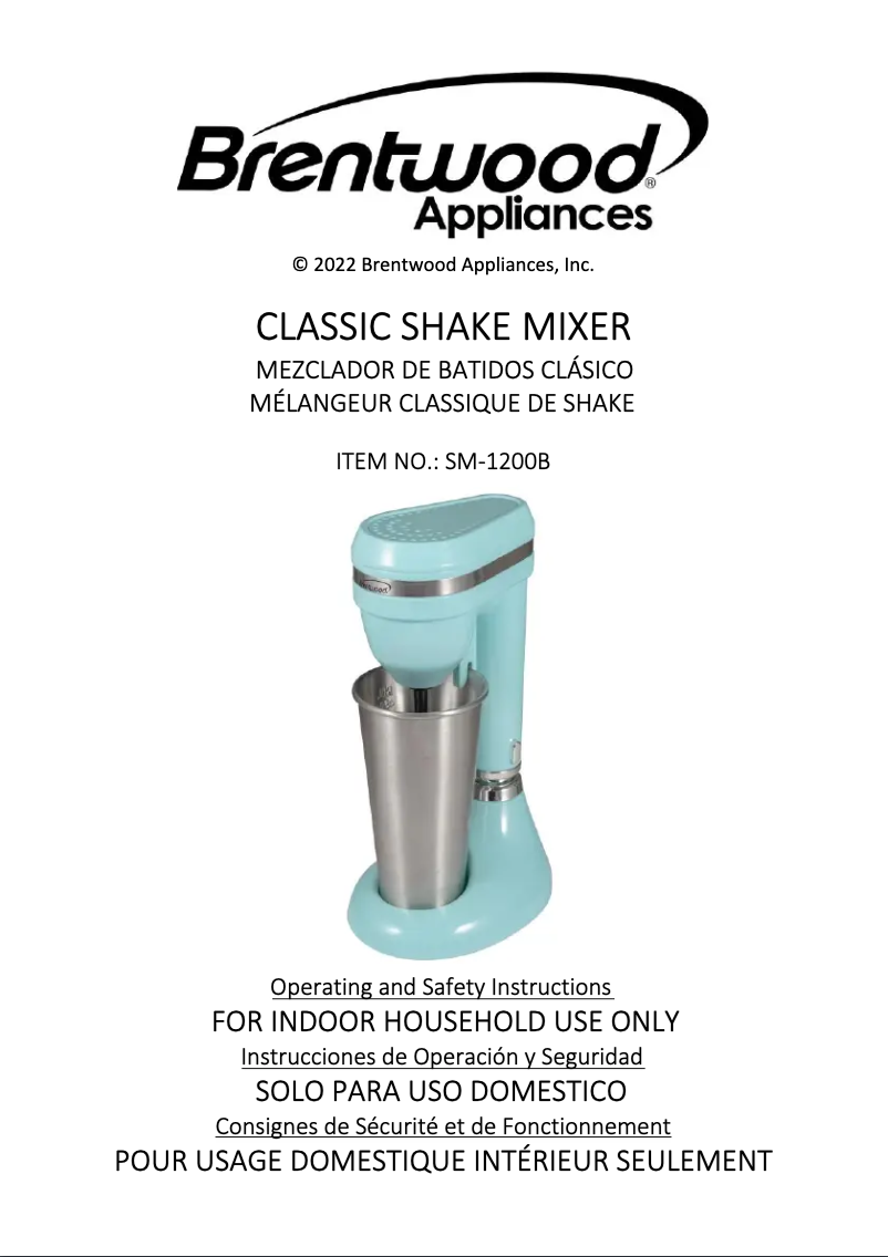 Page 1 de la notice Manuel utilisateur Brentwood SM-1200B