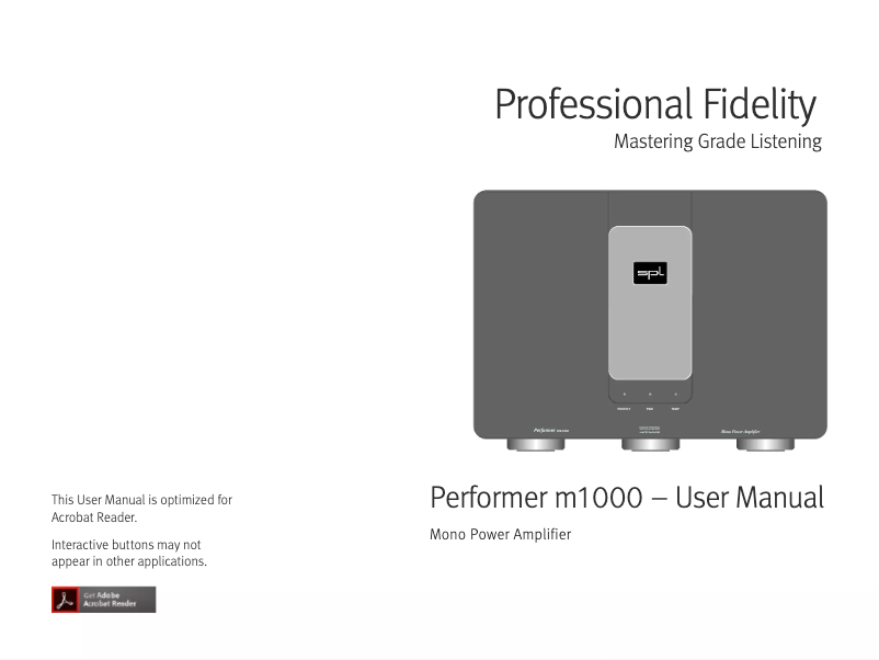 Page n°1 - Manuel utilisateur SPL Performer m1000