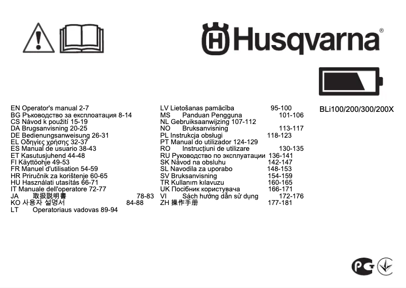 Page n°1 - Manuel utilisateur Husqvarna BLI100