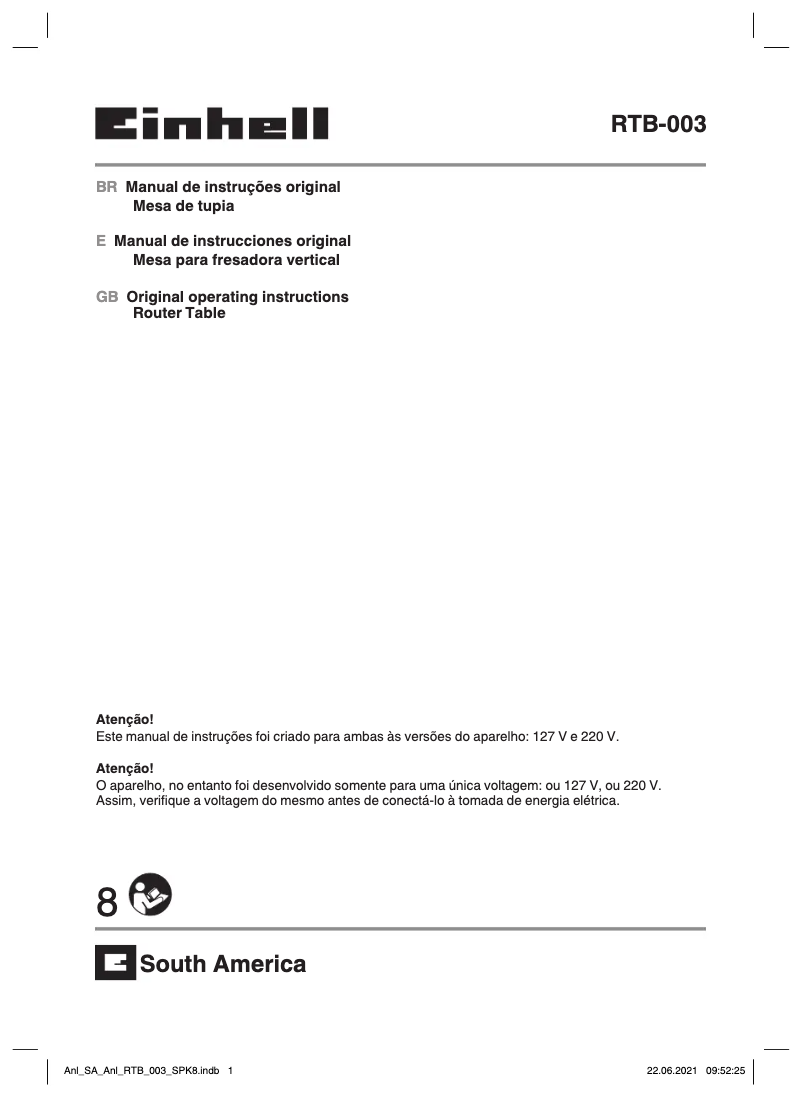 Page 1 de la notice Manuel utilisateur Einhell RTB-003