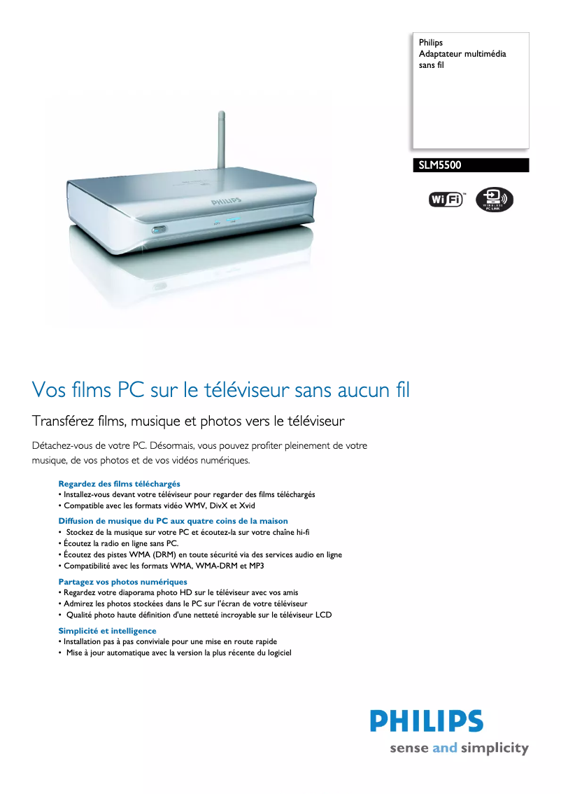 Page 1 de la notice Fiche technique Philips Streamium SLM5500