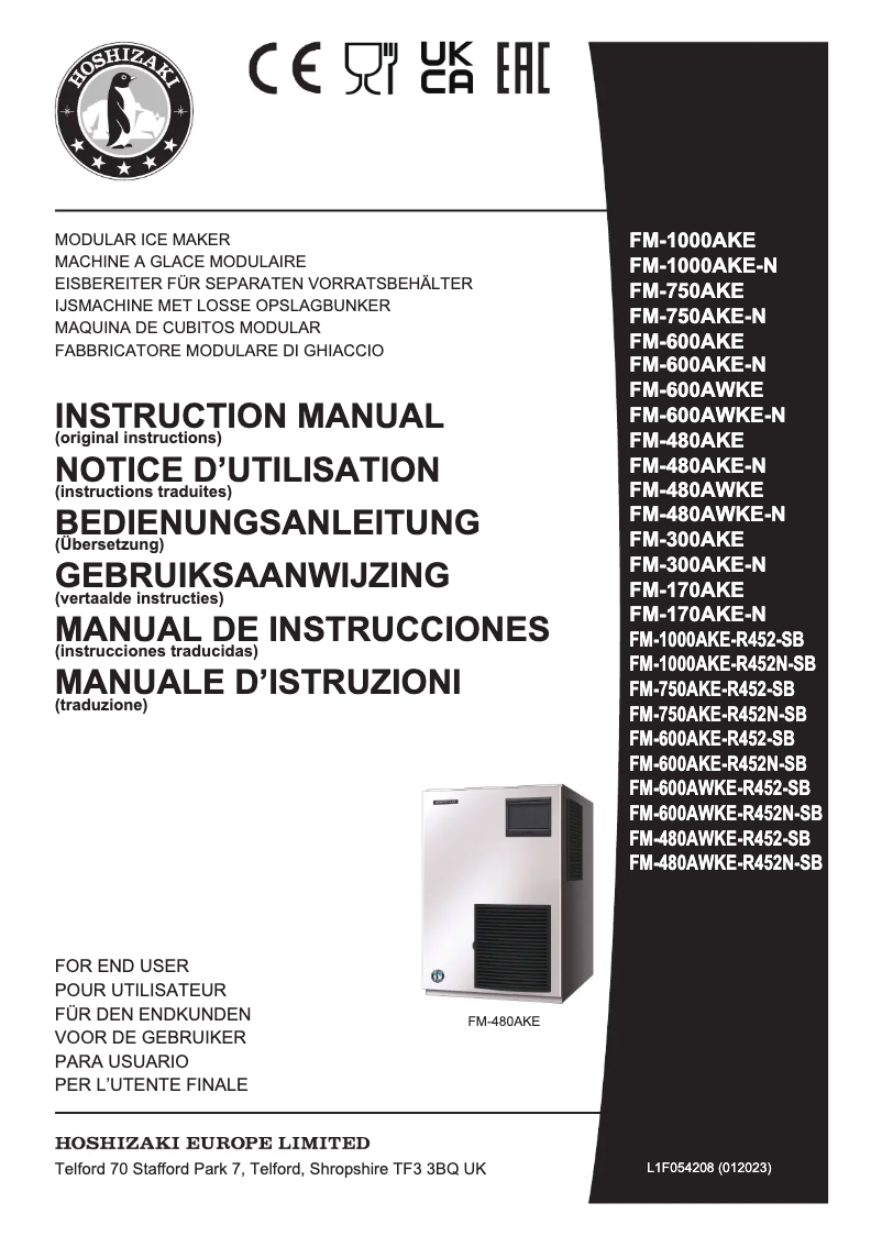 Página 1 del manual Manual de usuario Hoshizaki FM-480AWKE-R452-SB