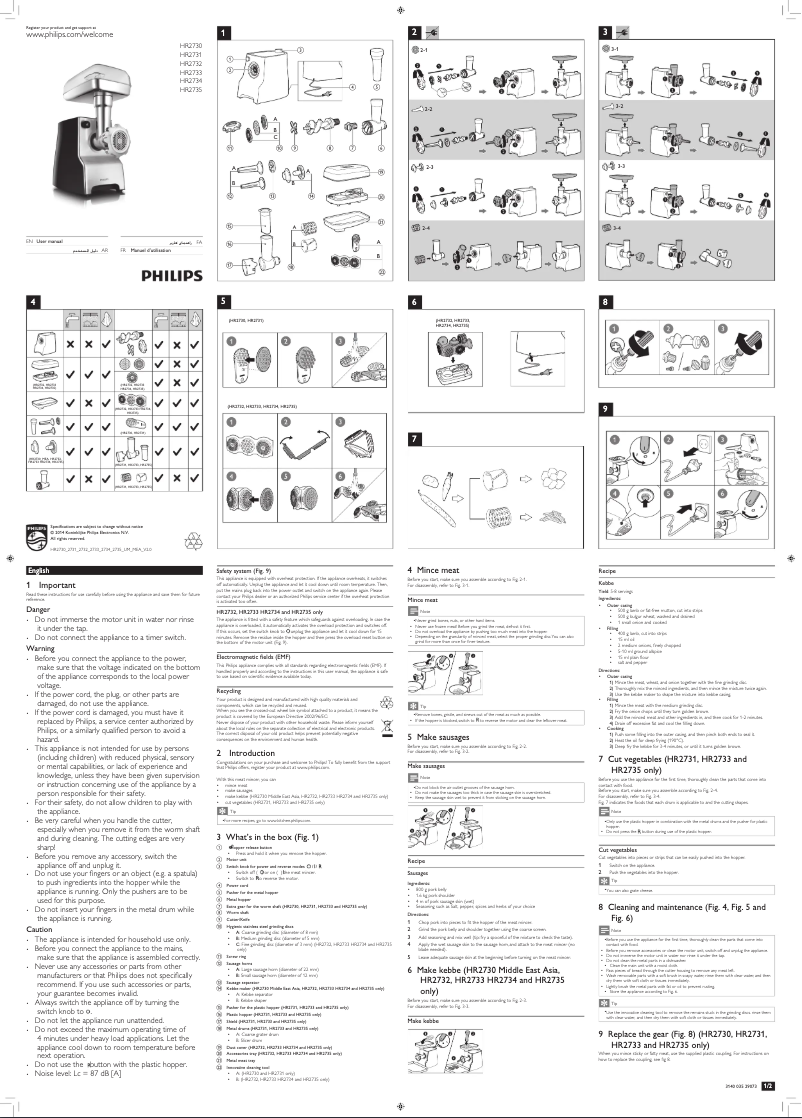 Page 1 de la notice Manuel utilisateur Philips HR2731