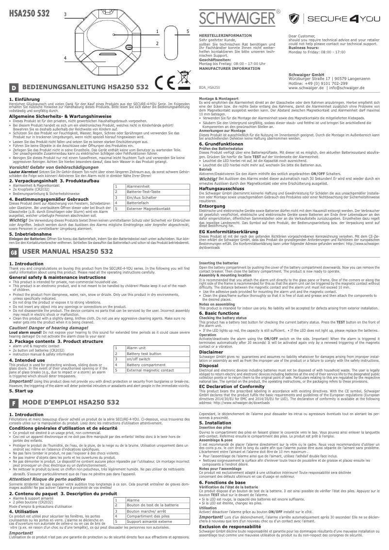 Image de la première page du manuel de l'appareil HSA250 532