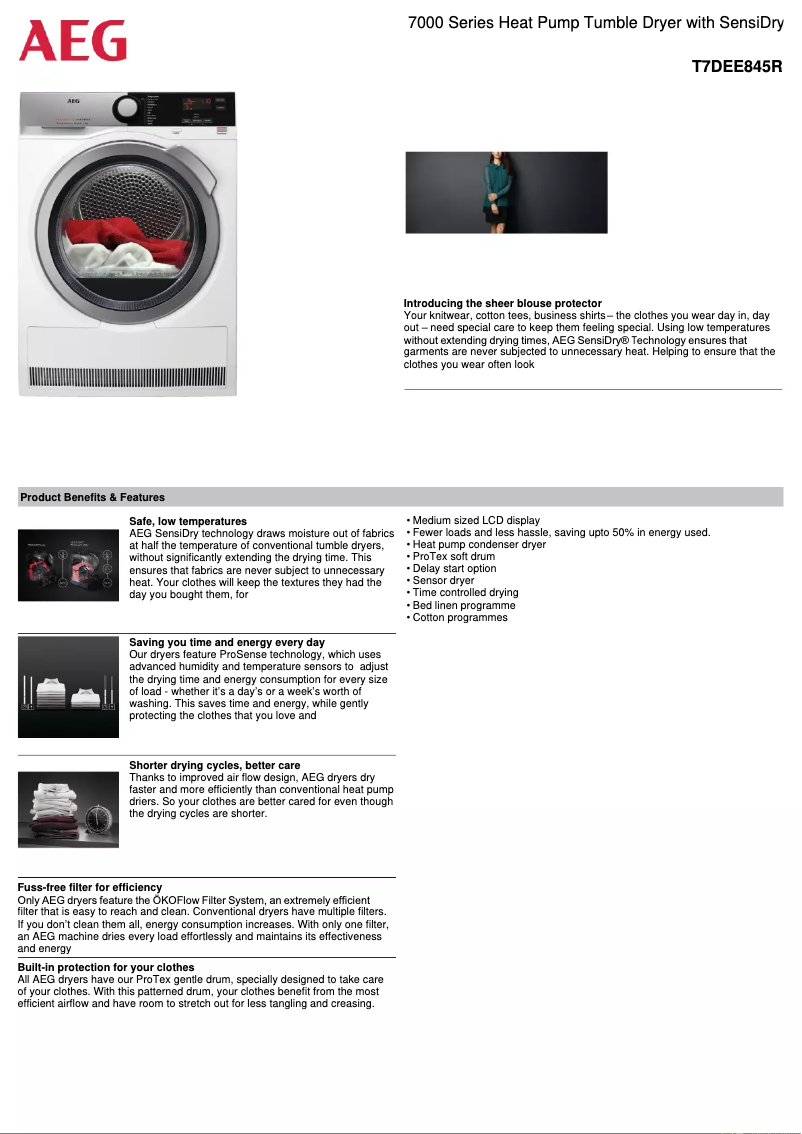 Página 1 del manual Ficha técnica AEG T7DEE845R
