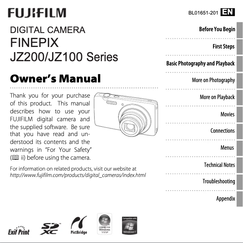 Page 1 de la notice Manuel utilisateur Fujifilm FinePix JZ250