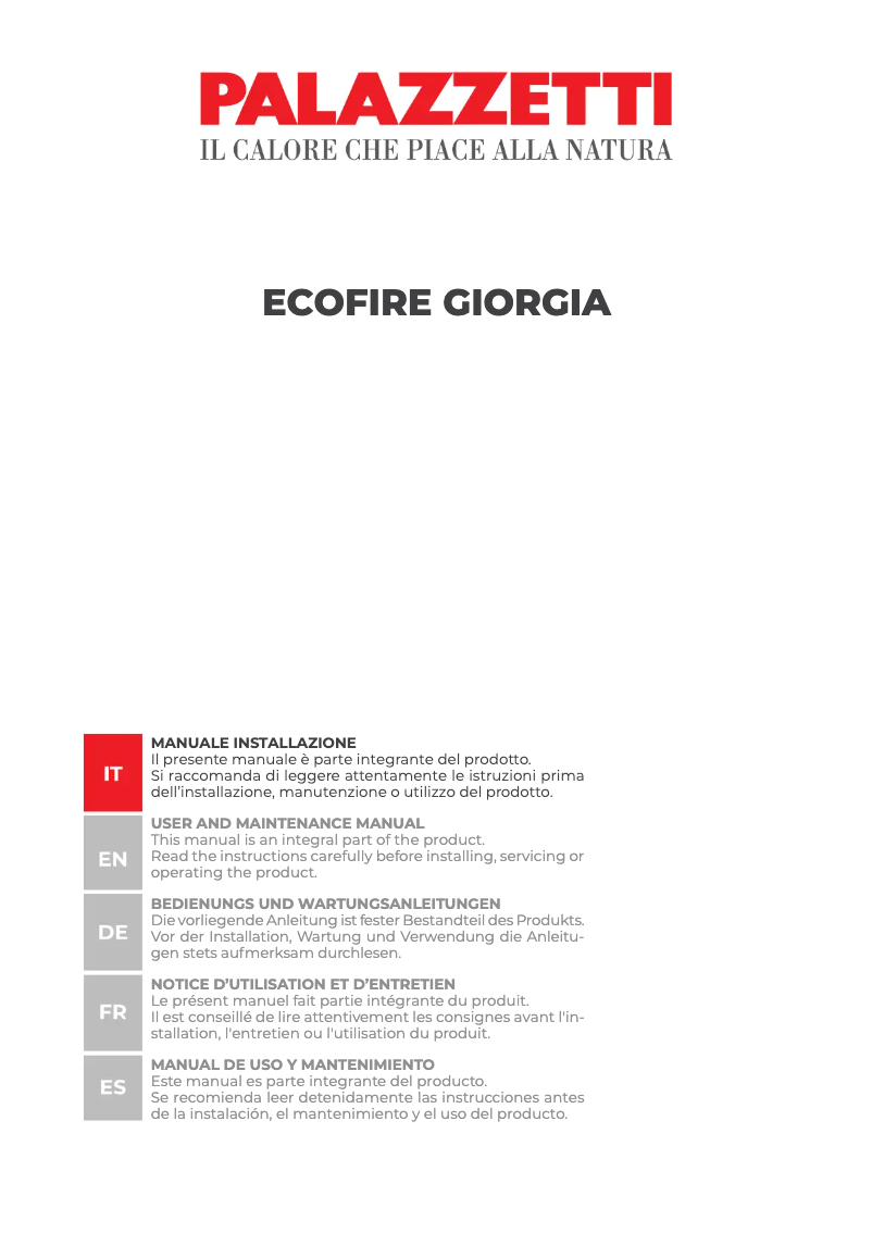 Image de la première page du manuel de l'appareil Ecofire Giorgia 9 aria