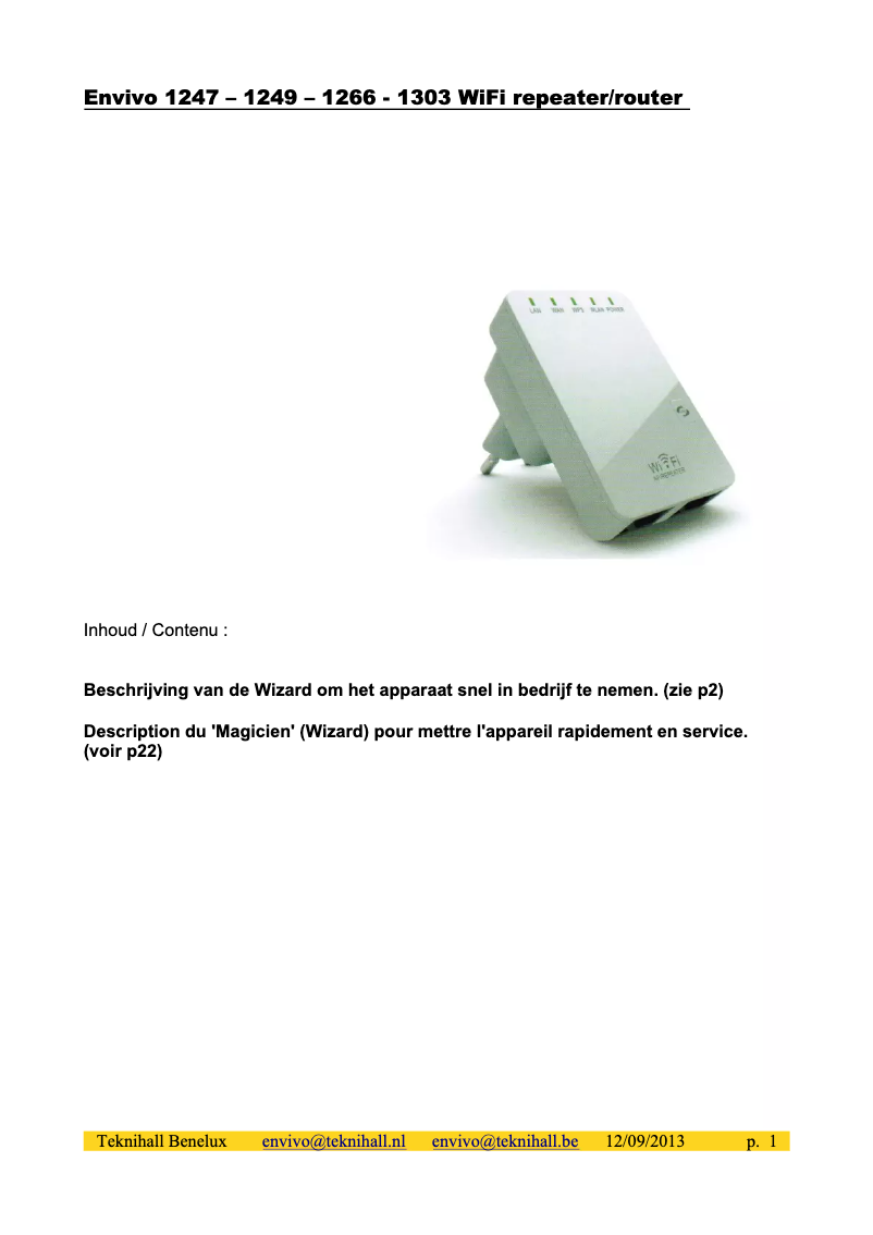 Page 1 of the manual User Manual Envivo 1303