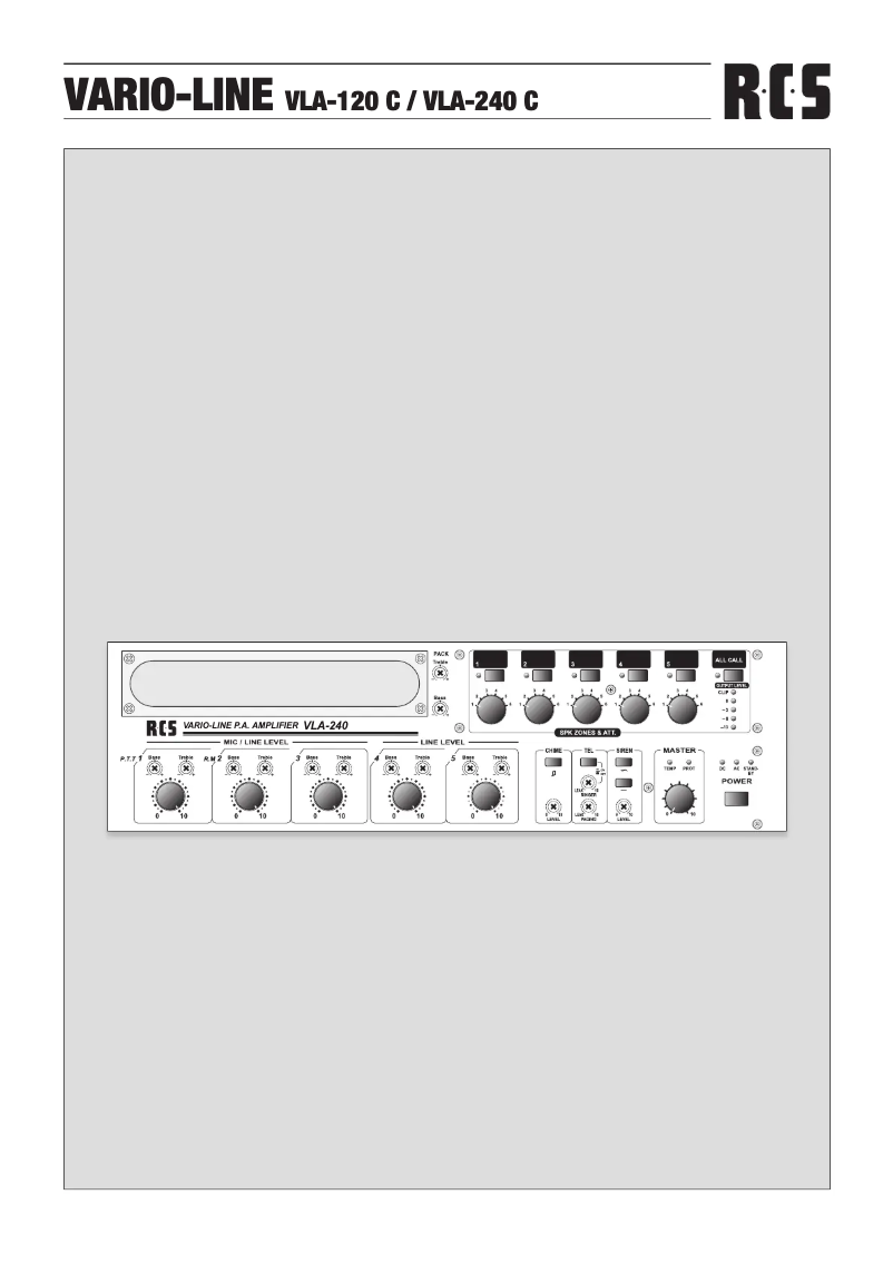Page 1 de la notice Manuel utilisateur RCS VLA-120 C