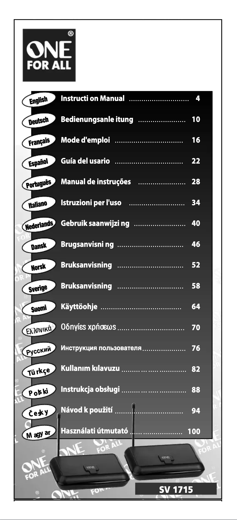 Page n°1 - Manuel utilisateur One for all SV 1715