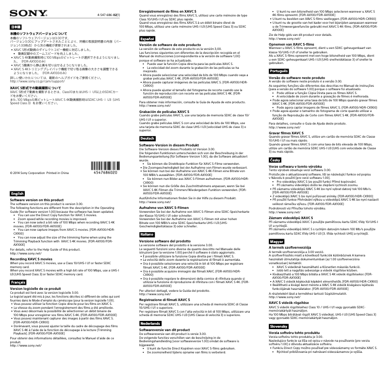 Page 1 de la notice Manuel utilisateur Sony Handycam HDR-CX900