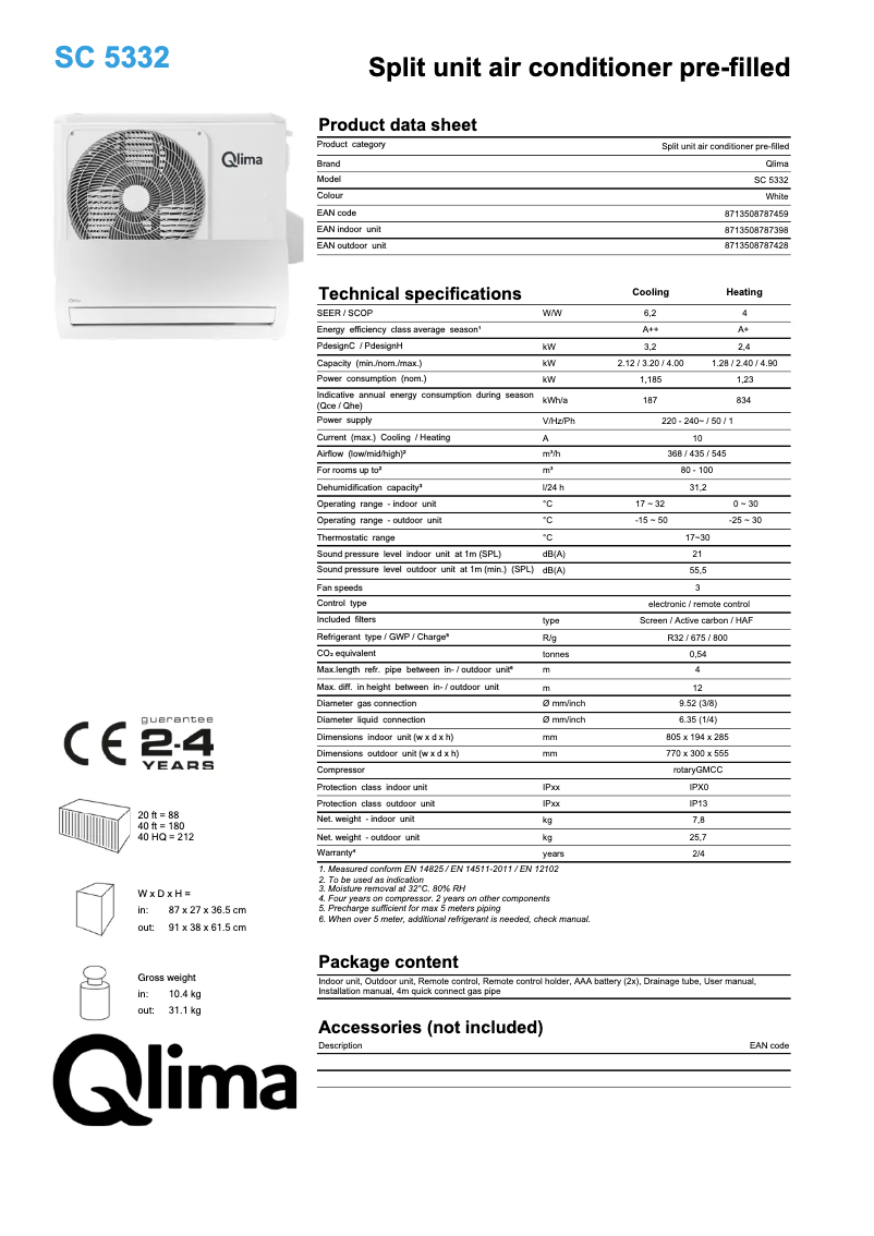 Page n°1 - Fiche technique Qlima SC5332