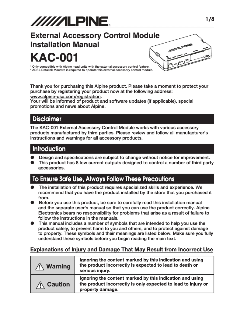Image de la première page du manuel de l'appareil KAC-001