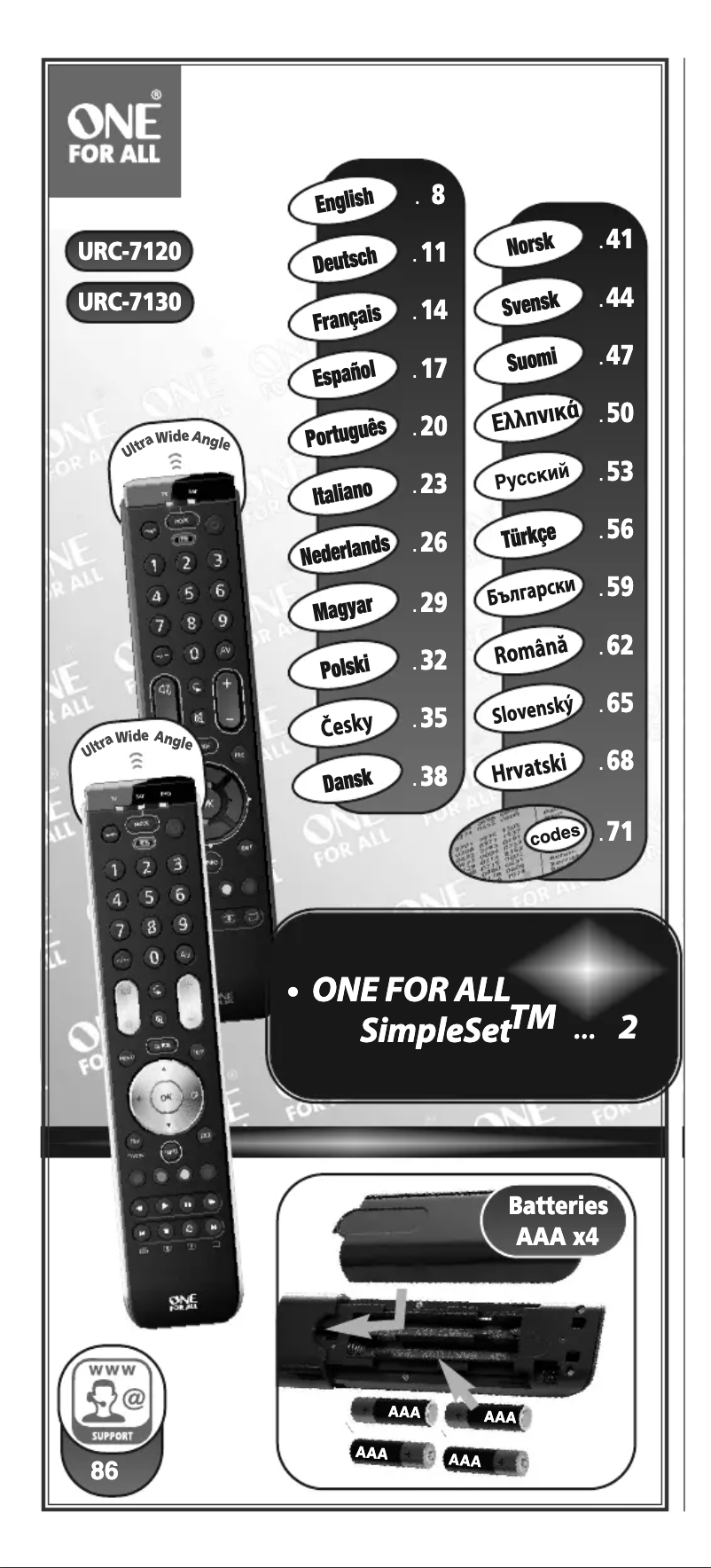 Page 1 de la notice Manuel utilisateur One for all URC 7120 Essence 3