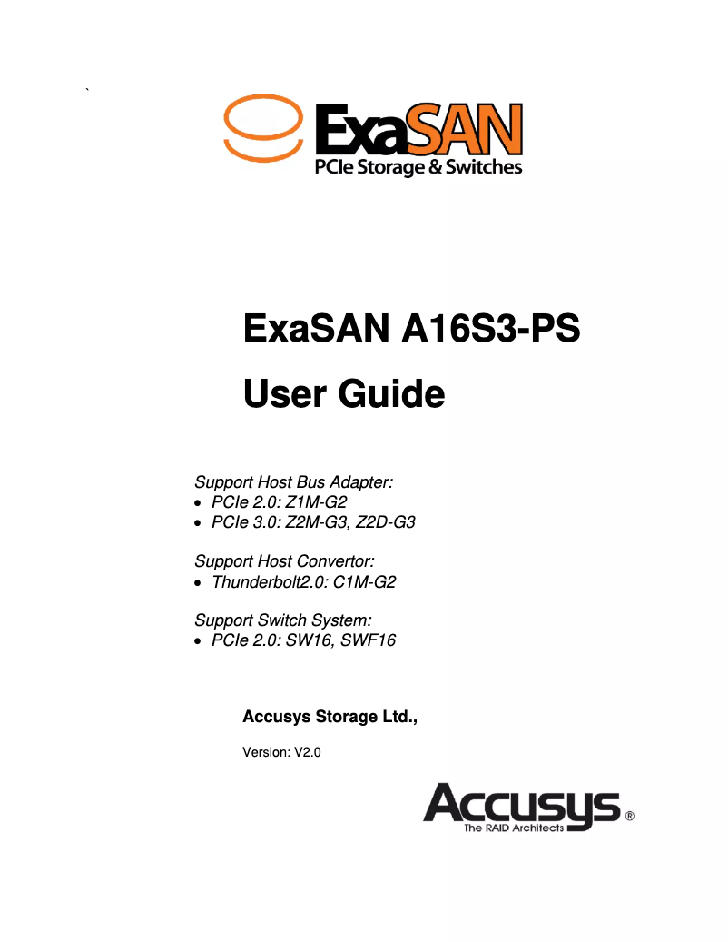 Page n°1 - Manuel utilisateur Accusys ExaSAN A16S3-PS