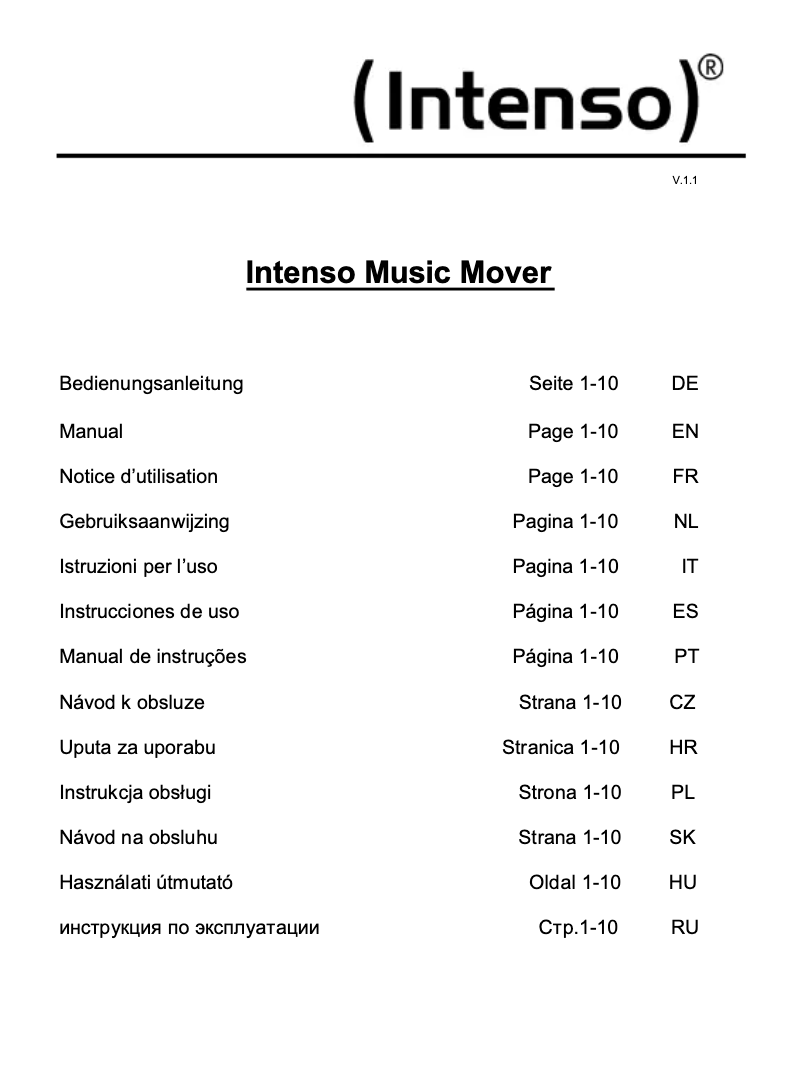 Página 1 del manual Manual de usuario Intenso Music Mover