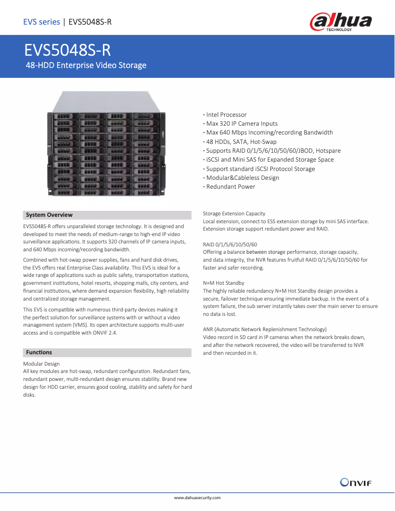 Page 1 de la notice Fiche technique Dahua Technology EVS5048S-R