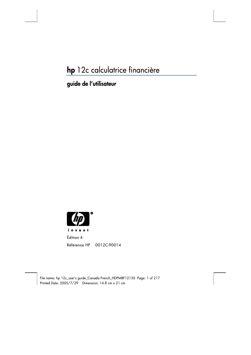 Página 1 del manual Manual de usuario HP 12C