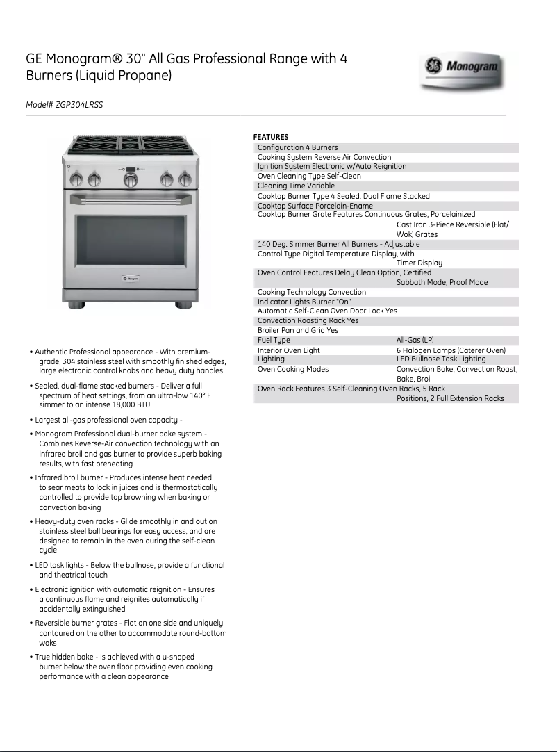 Page 1 de la notice Manuel utilisateur Monogram ZGP304LRSS