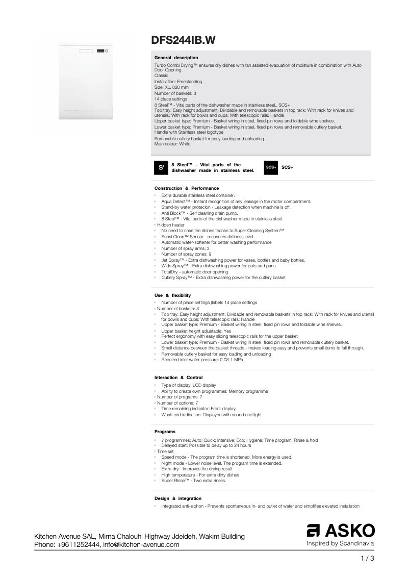 Image de la première page du manuel de l'appareil DFS244IBW