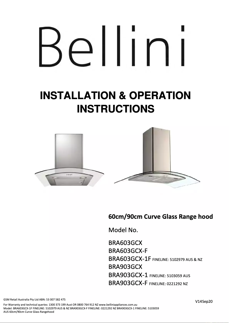 Page 1 de la notice Manuel utilisateur Bellini BR603GCX-1F