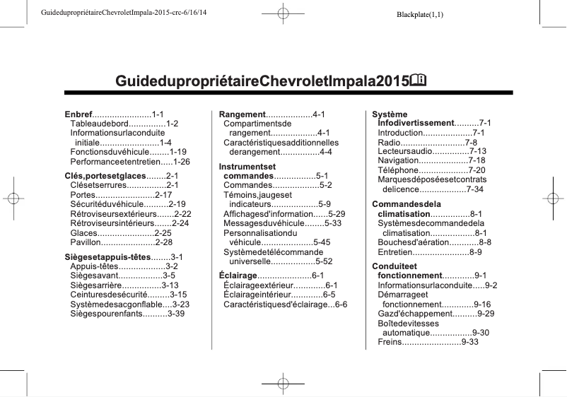 Page 1 de la notice Manuel utilisateur Chevrolet Impala (2015)