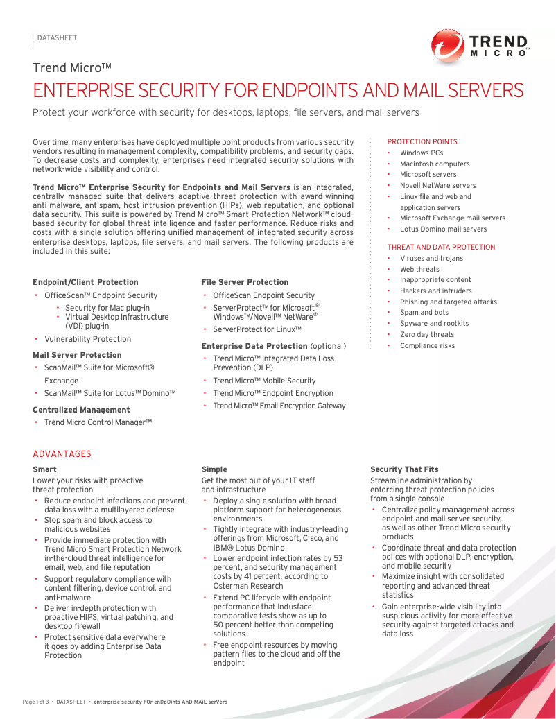 Page n°1 - Manuel utilisateur Trend Micro Enterprise Security