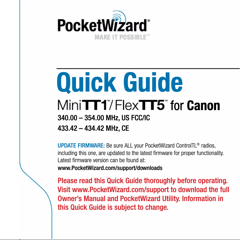 Page 1 de la notice Manuel utilisateur PocketWizard Pocket Wizard Mini TT1