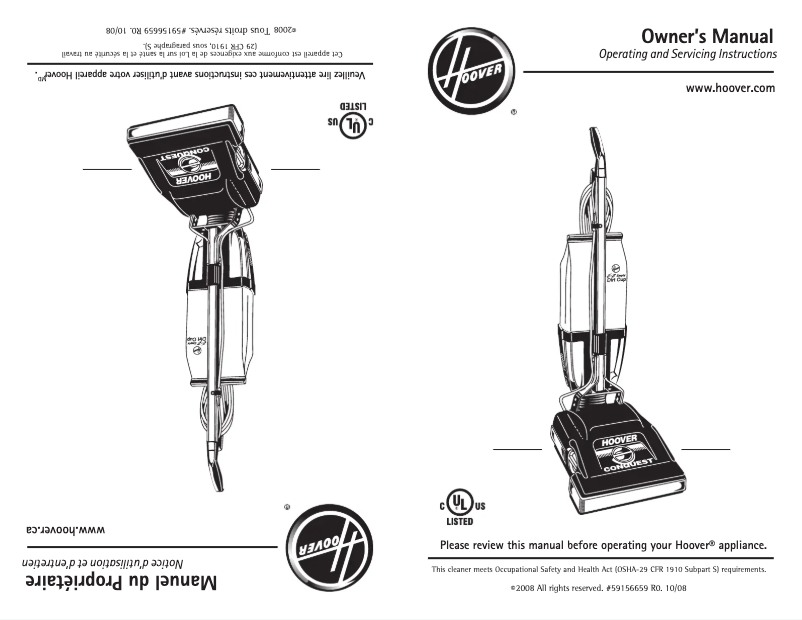 Page n°1 - Manuel utilisateur Hoover Commercial Conquest C1800
