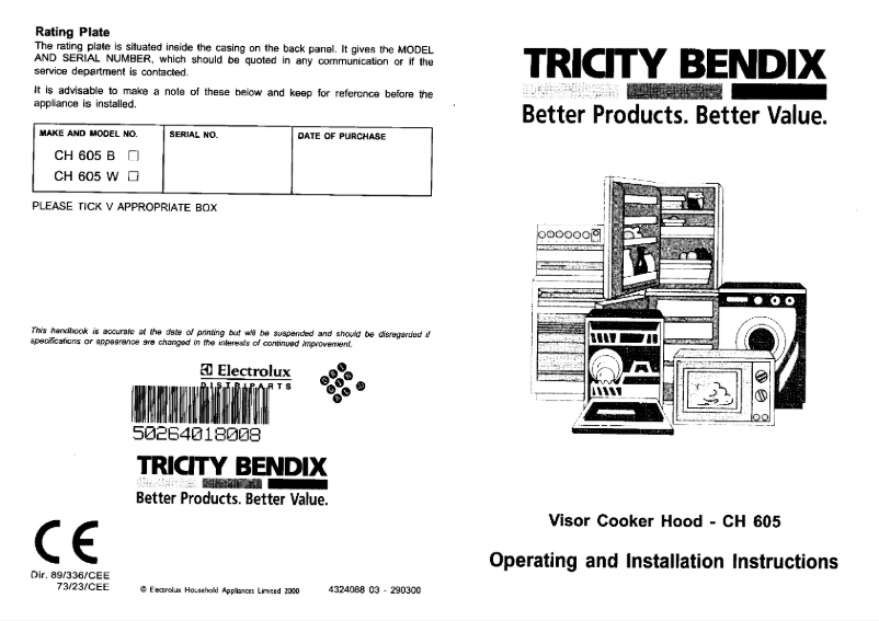 Page 1 de la notice Manuel utilisateur Tricity Bendix CH605W