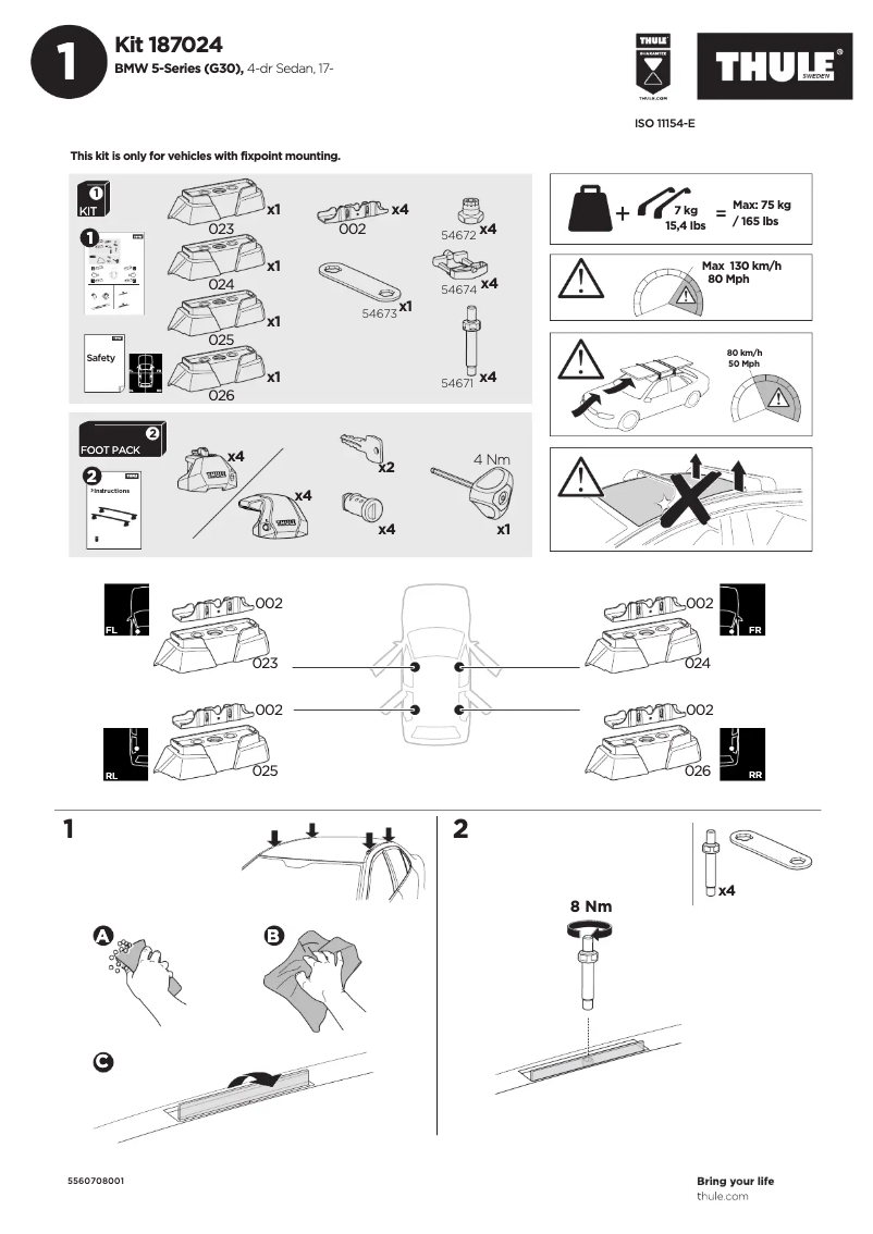 Page 1 de la notice Manuel utilisateur Thule Kit 187024
