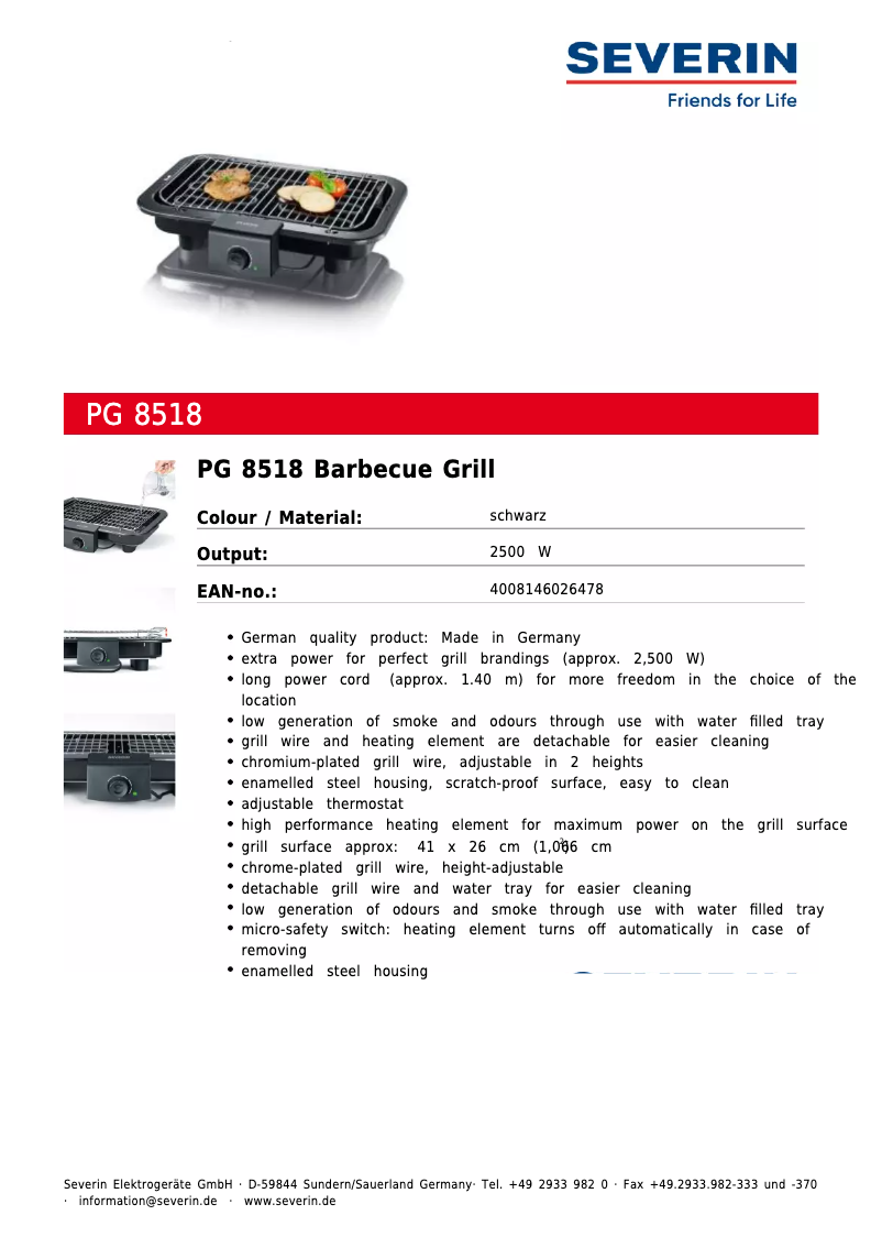 Página 1 del manual Ficha técnica Severin PG 8518