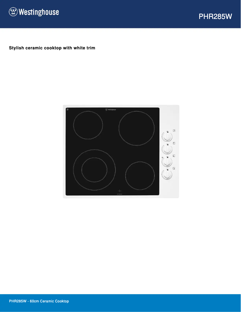 Page 1 de la notice Fiche technique Westinghouse PHR285W