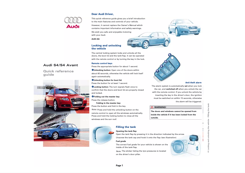 Page 1 de la notice Manuel utilisateur Audi S4 Avant (2015)
