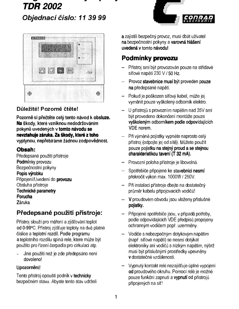 Page 1 de la notice Manuel utilisateur H-Tronic TDR 2004