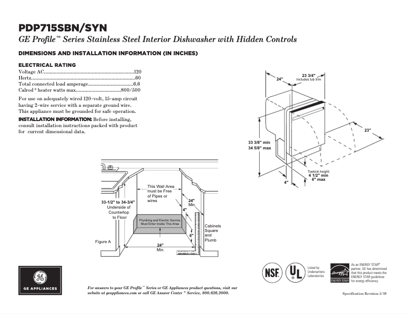 Page 1 of the manual Technical Sheet GE Profile PDP715SBNTS