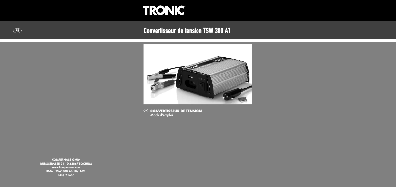 Page n°1 - Manuel utilisateur Tronic TSW 300 A1