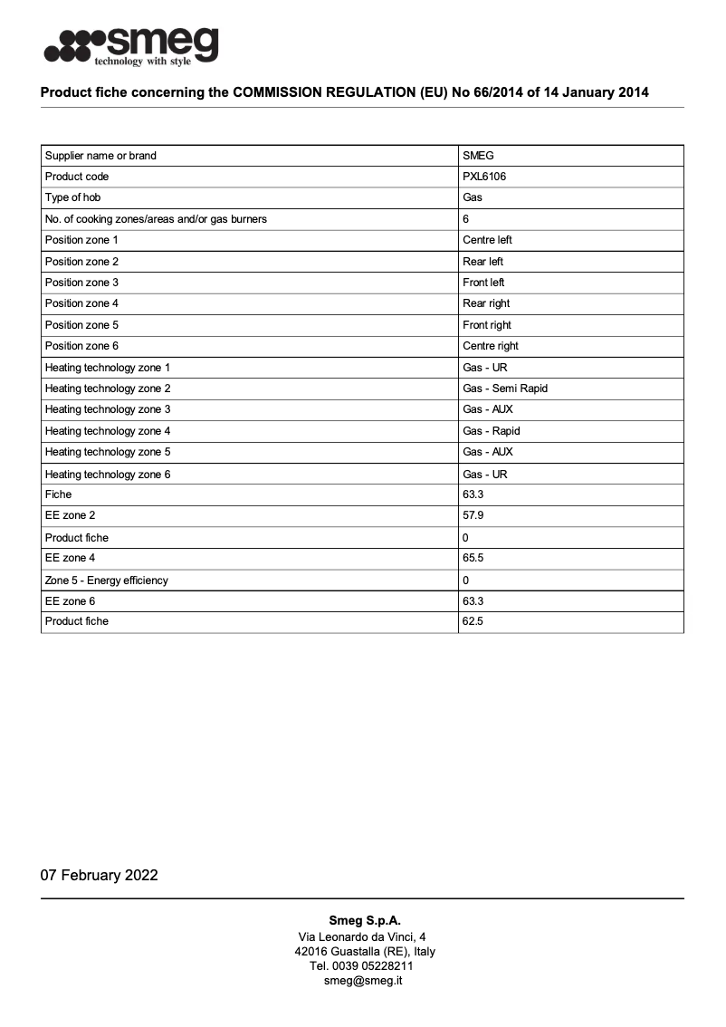 Page 1 de la notice Brochure Smeg PXL6106