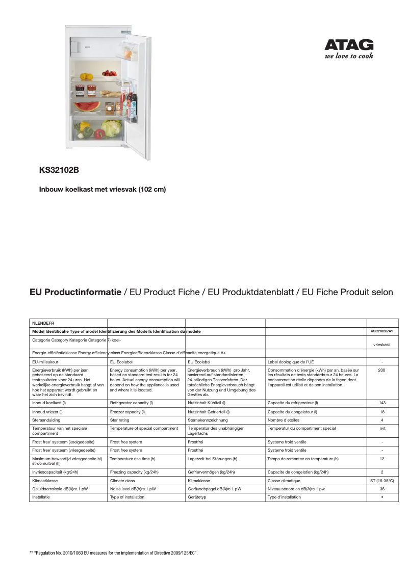 Page 1 de la notice Manuel utilisateur Atag KS32102B