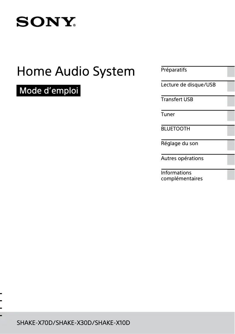 Page 1 de la notice Manuel utilisateur Sony SHAKE-X70D