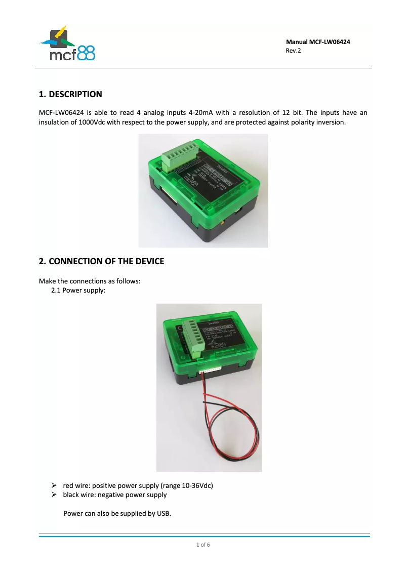 Page n°1 - Manuel utilisateur MCF88 MCF-LW06424