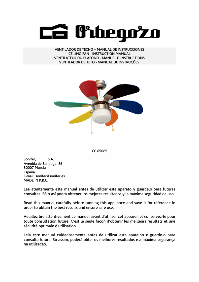 Page 1 de la notice Manuel utilisateur Orbegozo CC 65085