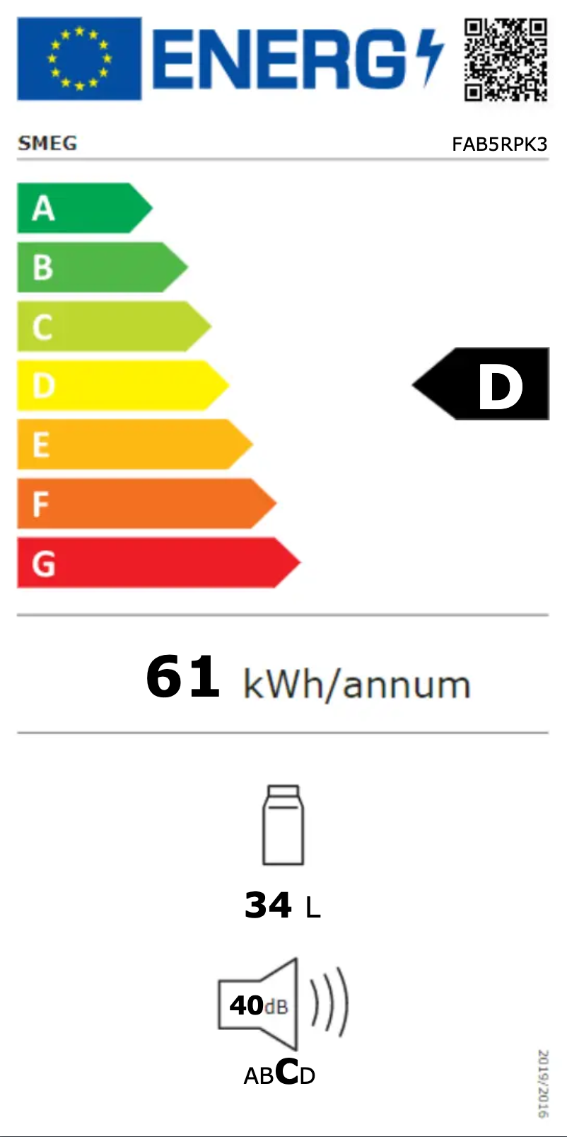 Page n°1 - Label énergétique Smeg FAB5RPK3