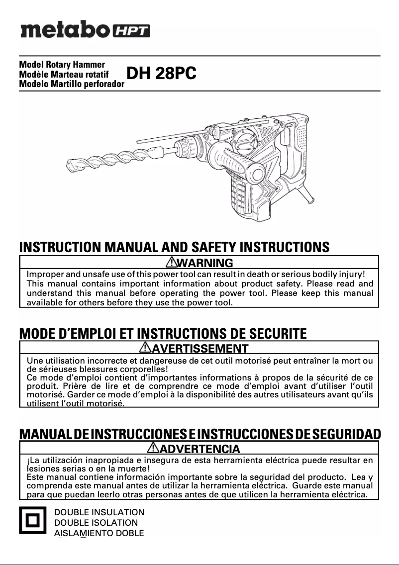 Page 1 de la notice Manuel utilisateur Metabo DH 28PC