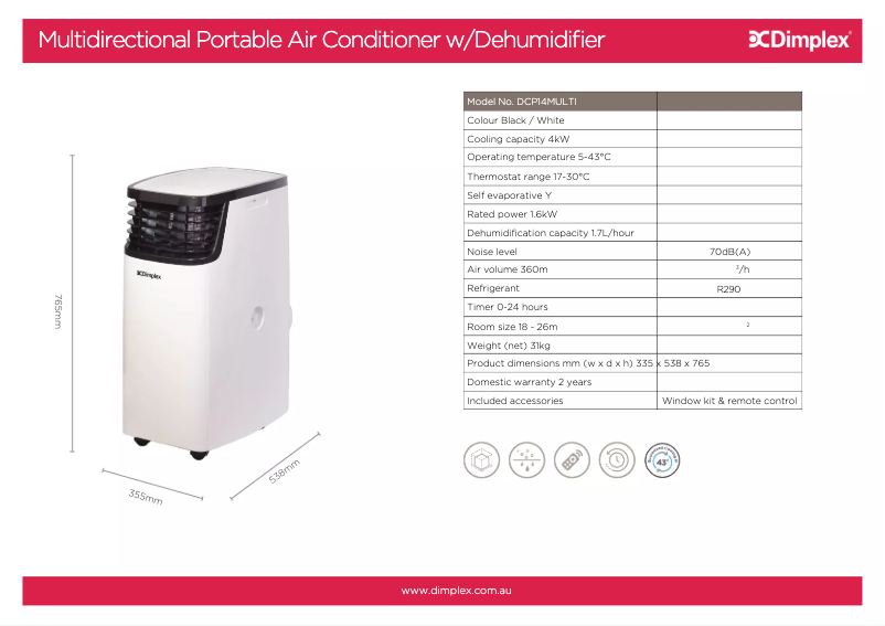 Página 1 del manual Ficha técnica Dimplex DCP14MUTLI