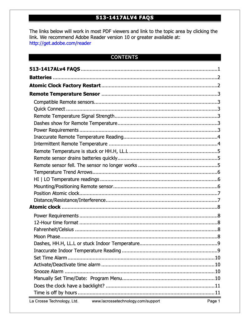 Page n°1 - FAQ La Crosse Technology 513-1417ALV5